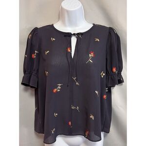 Madewell Embroidered Zephyr Ruffle-Sleeve Top in Sweet Blossoms Sz XXS‎